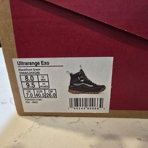 VANS UltraRange EXO Hi Gore-Tex MTE-3 Waterproof Black Duck Green Men's Size 8 - Picture 10 of 10